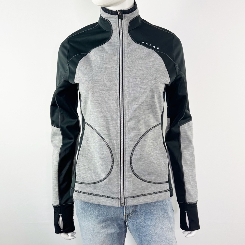 Falke Women’s Gray Black Zip Up Track Jacket Size S Casual Classic Workout Comfy